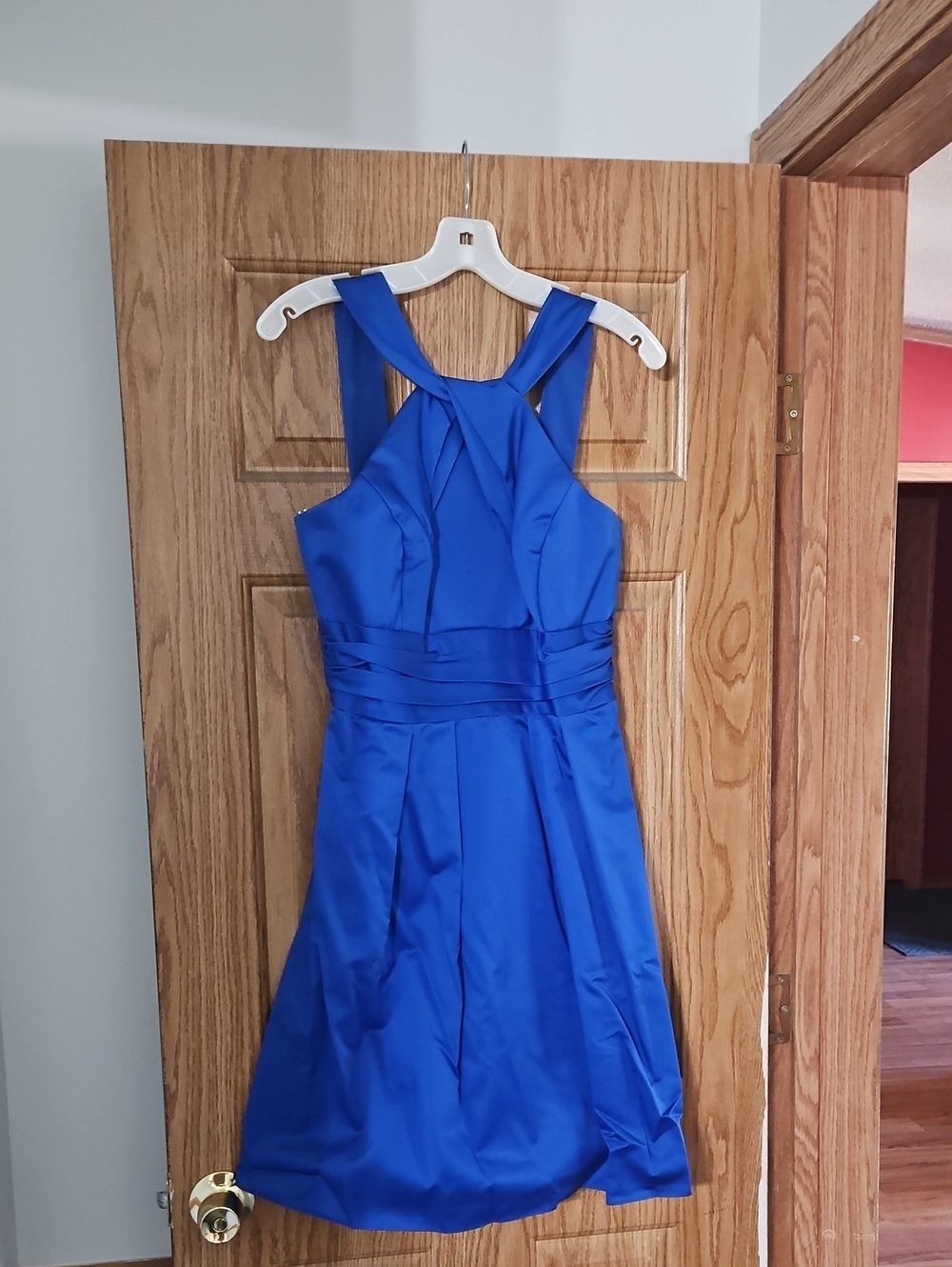 David's Bridal Royal Blue One-Shoulder Cocktail Dress